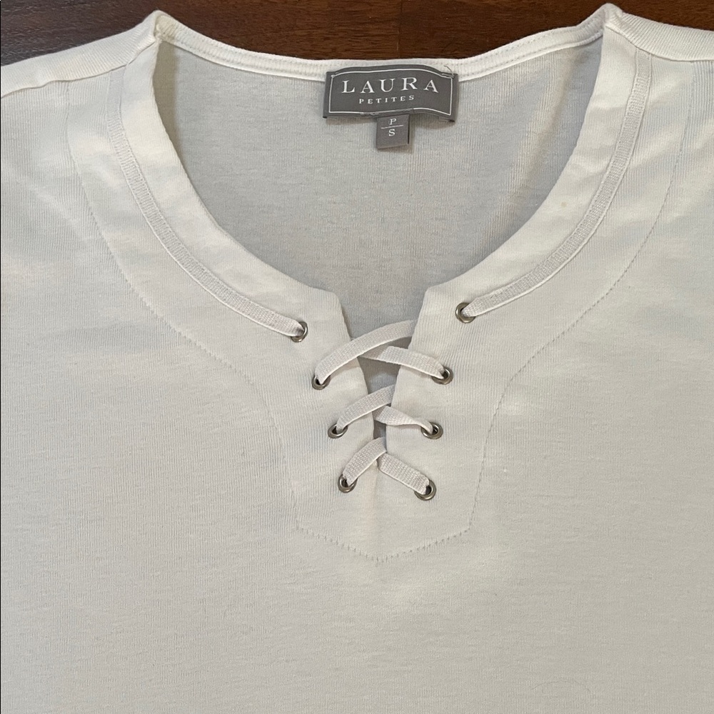 Laura White Lace-Up Short Sleeve Top